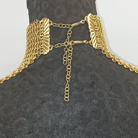 Ferrara Whiting and Davis Gold Plated High Neck Ring Mesh Necklace - Picture 3 of 3